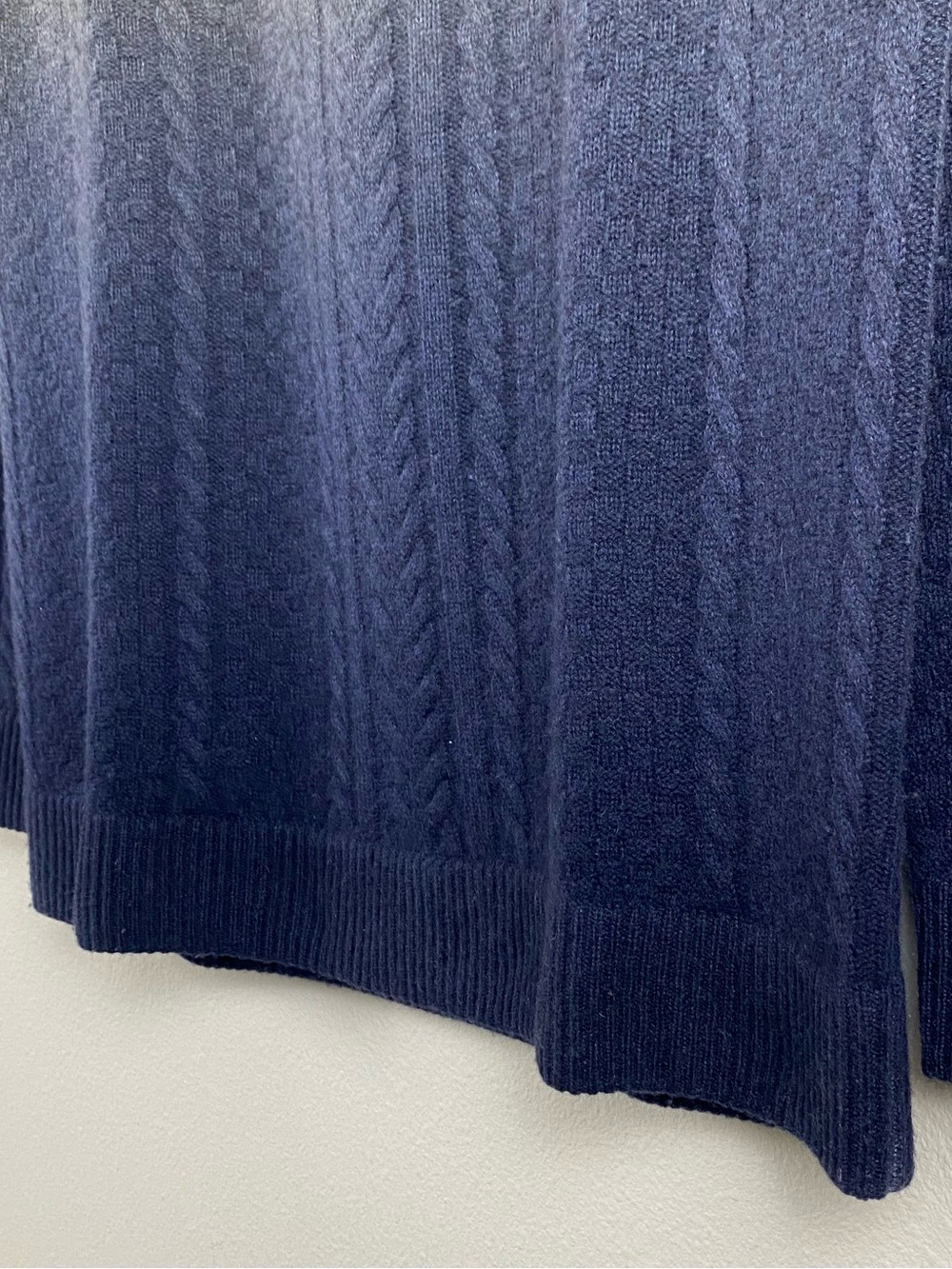 Raffi Cashmere Ombré/Gradient Multi Cable Knit Long Sleeve Crewneck Sweater - Picture 12 of 16